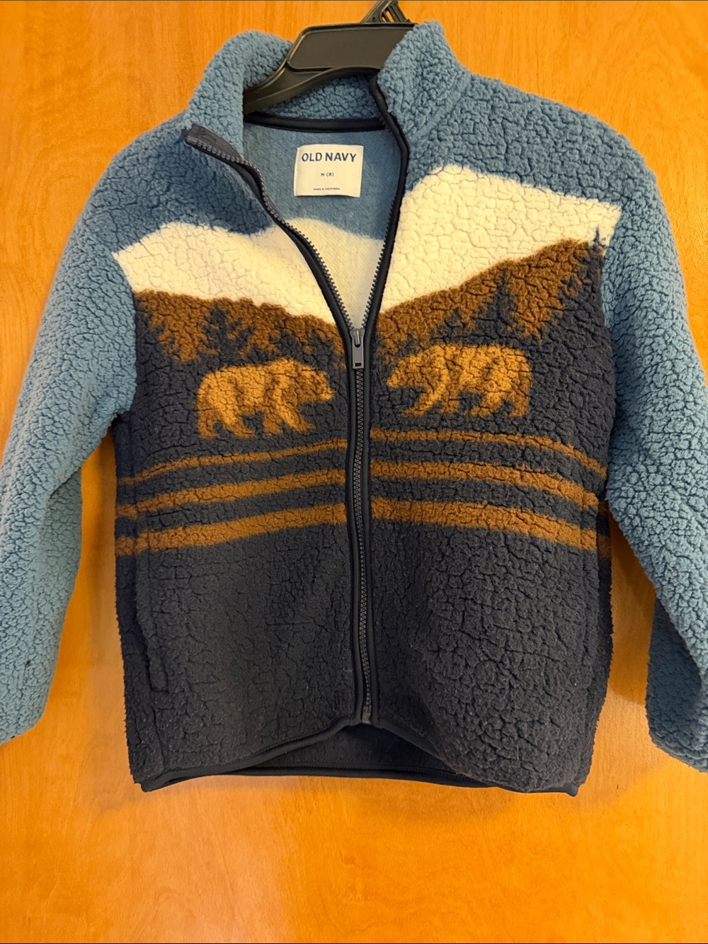 Old Navy Blue, Navy & Brown Bear Sherpa Zip Jacket nwot